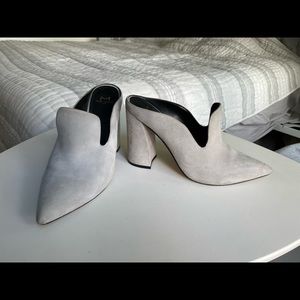 Marc Fisher grey suede heeled mules